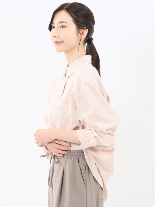 ストレッチ バックタック レギュラーカラー 長袖ブラウス