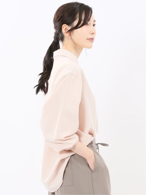 ストレッチ バックタック レギュラーカラー 長袖ブラウス