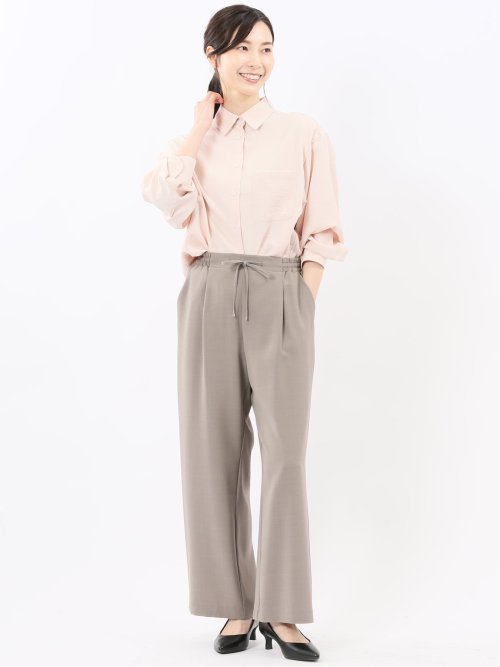 ストレッチ バックタック レギュラーカラー 長袖ブラウス