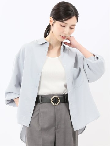 ストレッチ バックタック レギュラーカラー 長袖ブラウス