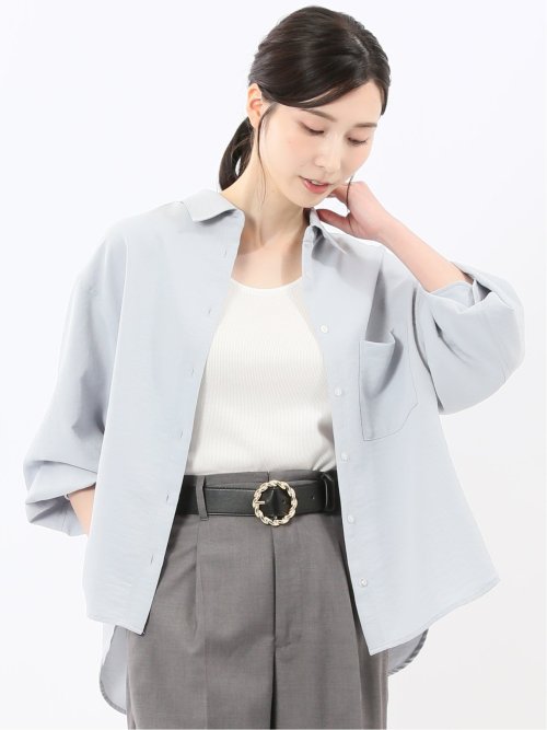 ストレッチ バックタック レギュラーカラー 長袖ブラウス