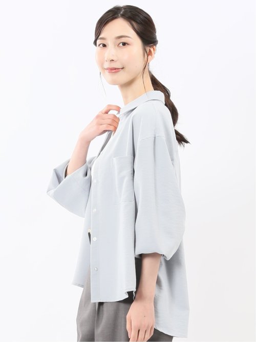 ストレッチ バックタック レギュラーカラー 長袖ブラウス