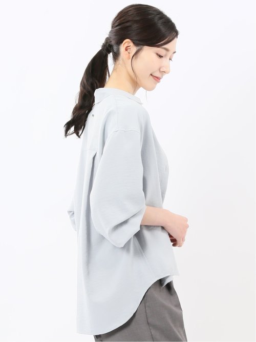 ストレッチ バックタック レギュラーカラー 長袖ブラウス