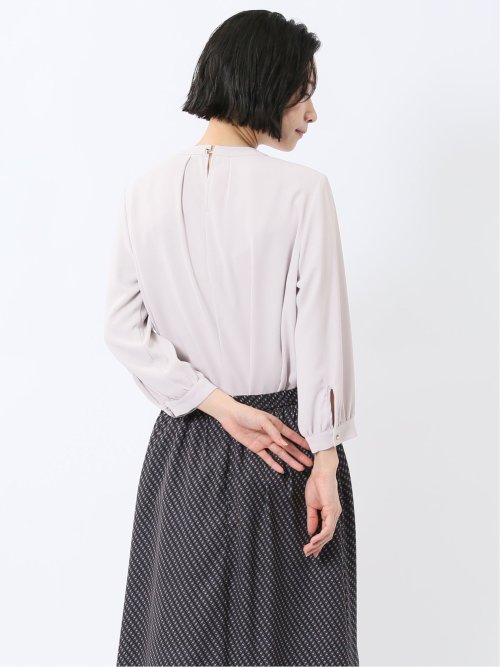 金具付きボウタイ風 7分袖プルオーバーブラウス