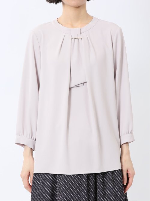 金具付きボウタイ風 7分袖プルオーバーブラウス