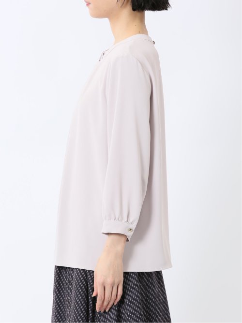 金具付きボウタイ風 7分袖プルオーバーブラウス