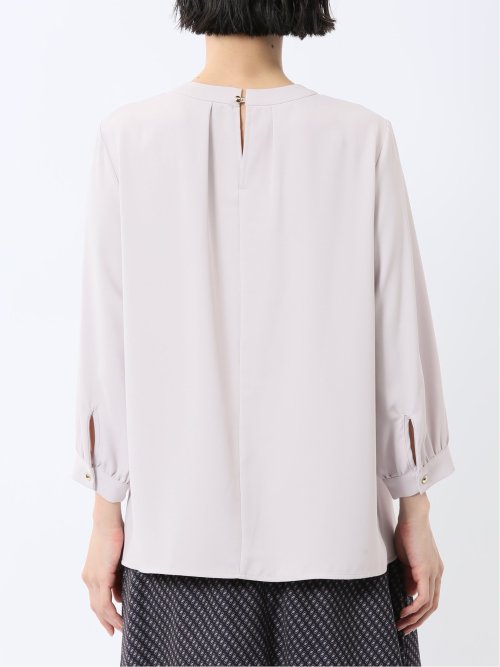 金具付きボウタイ風 7分袖プルオーバーブラウス