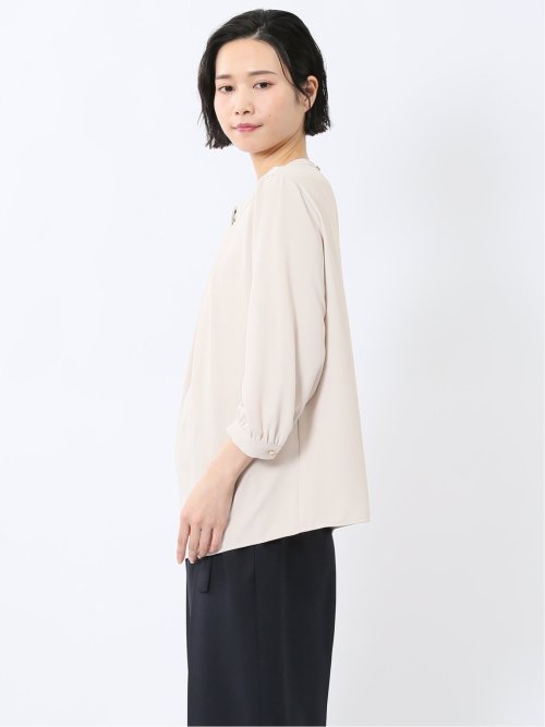 金具付きボウタイ風 7分袖プルオーバーブラウス