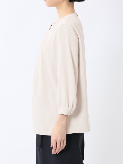 金具付きボウタイ風 7分袖プルオーバーブラウス