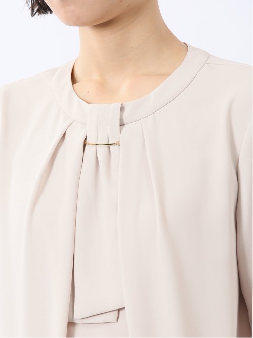 金具付きボウタイ風 7分袖プルオーバーブラウス