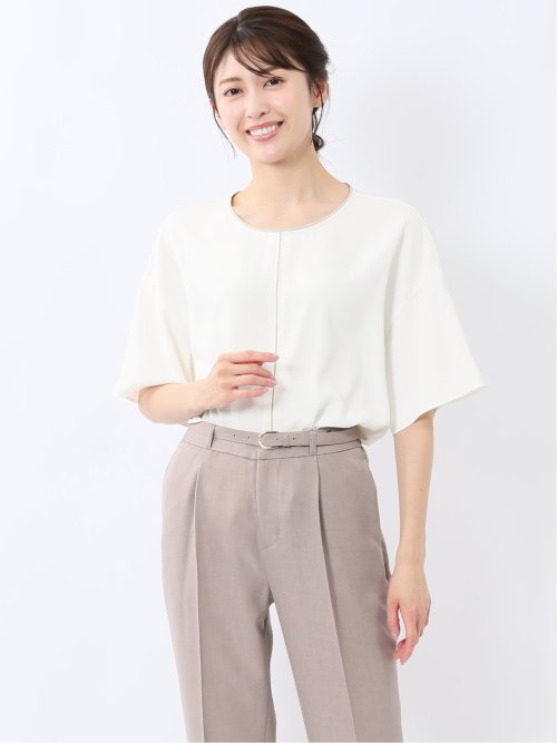 バイカラー 半袖プルオーバーブラウス