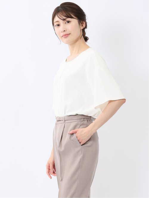 バイカラー 半袖プルオーバーブラウス