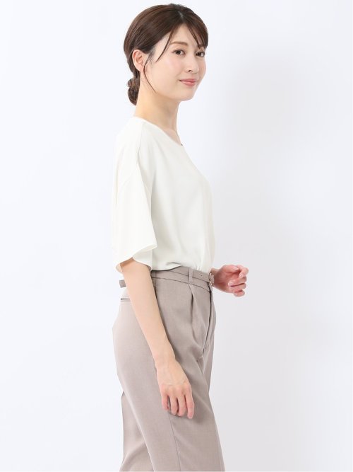 バイカラー 半袖プルオーバーブラウス