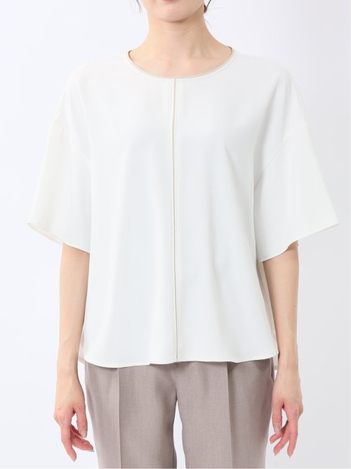 バイカラー 半袖プルオーバーブラウス