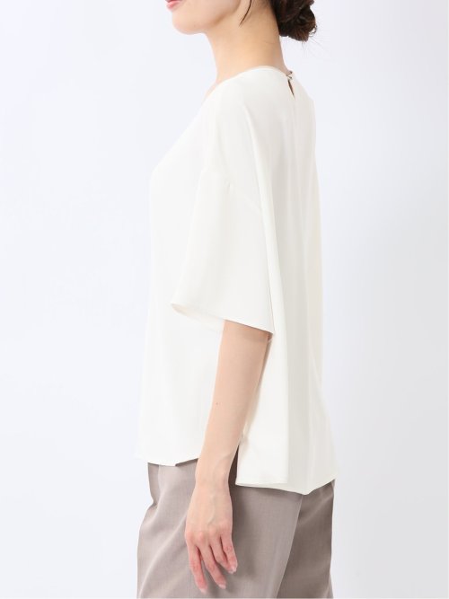 バイカラー 半袖プルオーバーブラウス