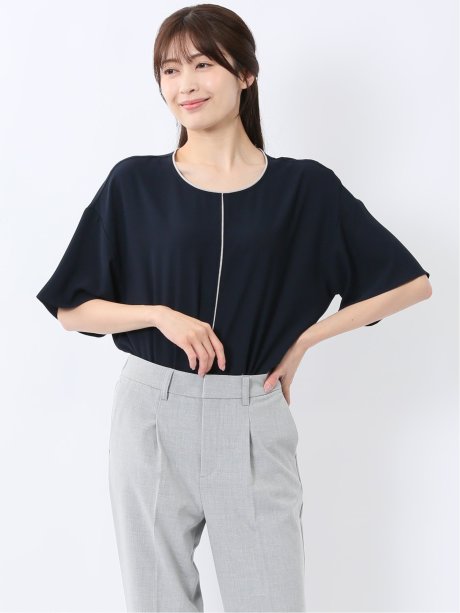 バイカラー 半袖プルオーバーブラウス