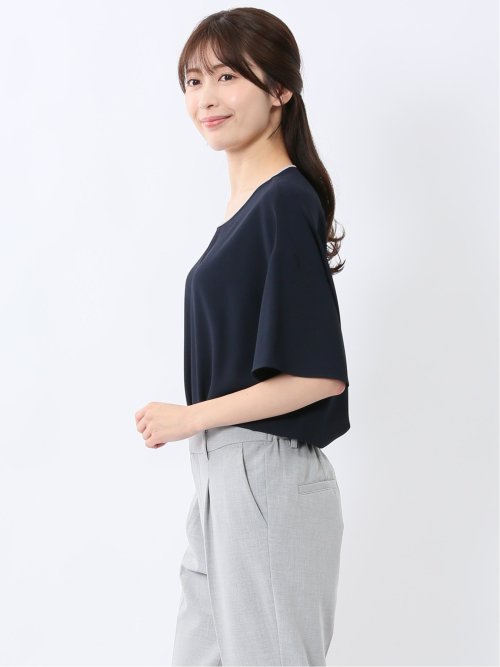 バイカラー 半袖プルオーバーブラウス