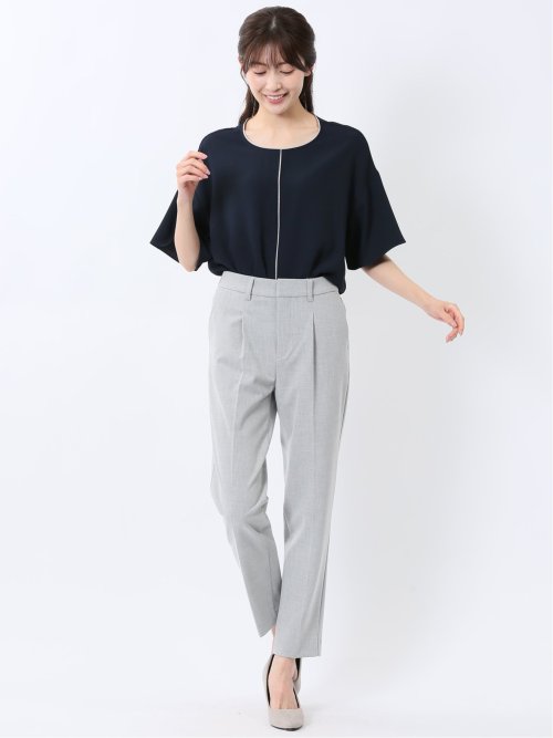 バイカラー 半袖プルオーバーブラウス