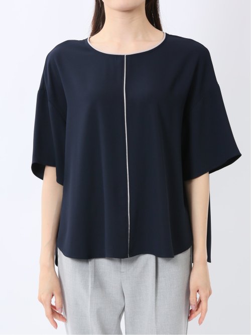 バイカラー 半袖プルオーバーブラウス