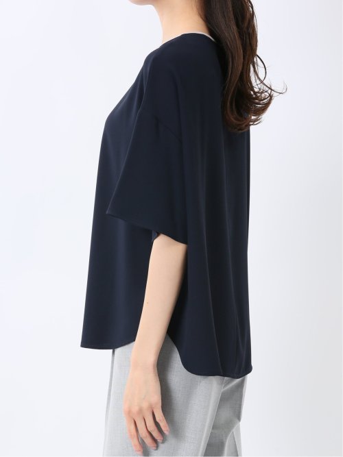 バイカラー 半袖プルオーバーブラウス