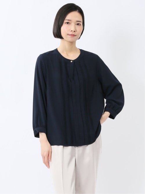 ピンタック 8分袖プルオーバーブラウス