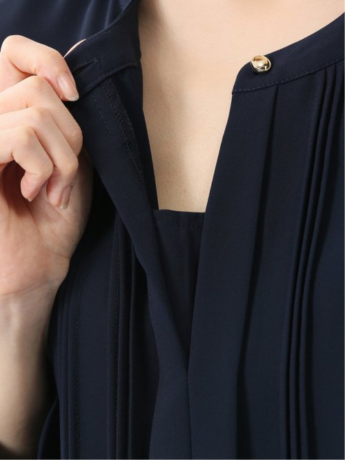 ピンタック 8分袖プルオーバーブラウス