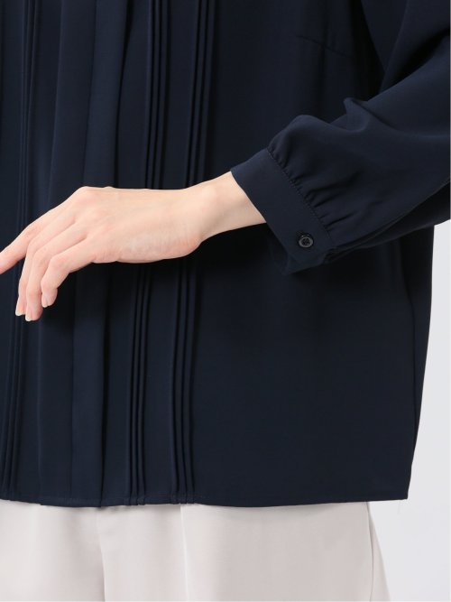 ピンタック 8分袖プルオーバーブラウス