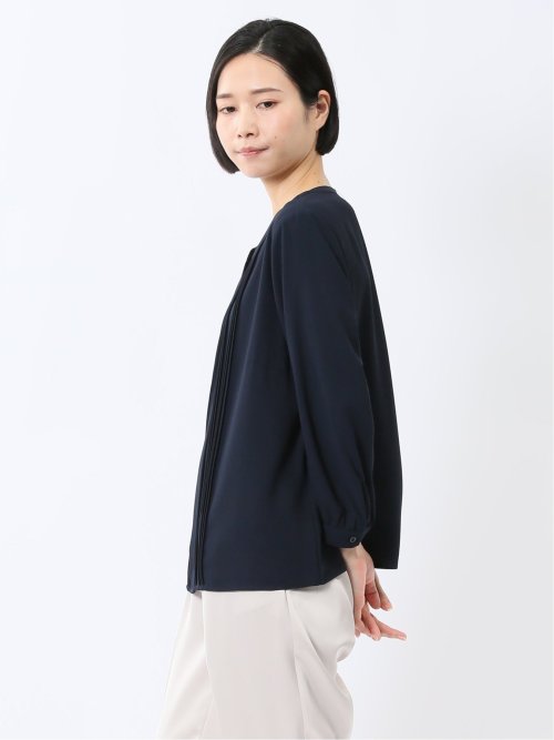 ピンタック 8分袖プルオーバーブラウス