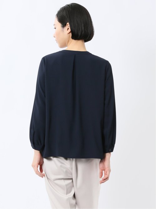 ピンタック 8分袖プルオーバーブラウス