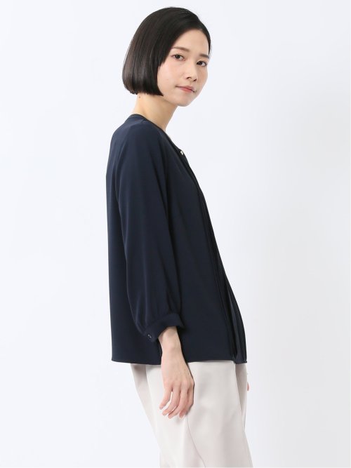 ピンタック 8分袖プルオーバーブラウス