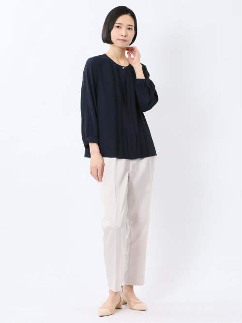 ピンタック 8分袖プルオーバーブラウス