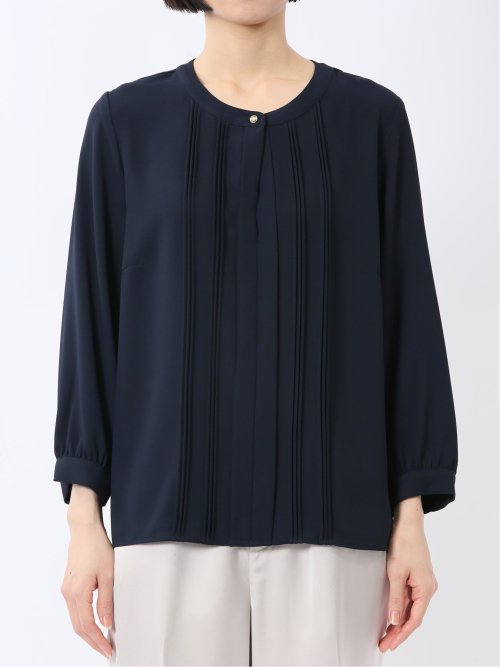 ピンタック 8分袖プルオーバーブラウス