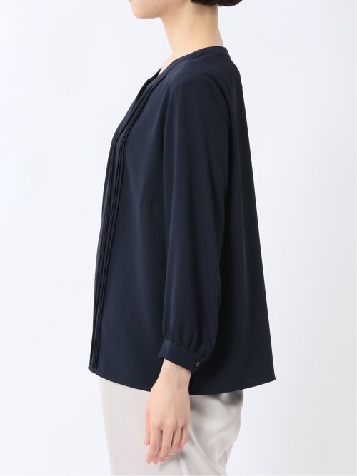 ピンタック 8分袖プルオーバーブラウス