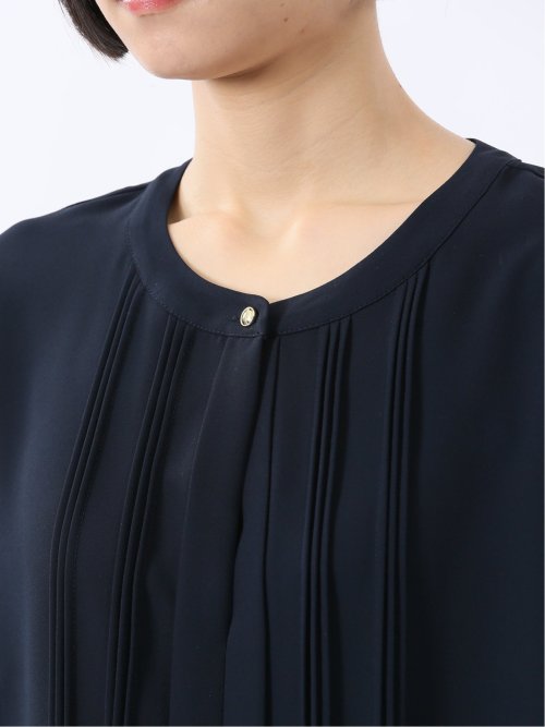 ピンタック 8分袖プルオーバーブラウス