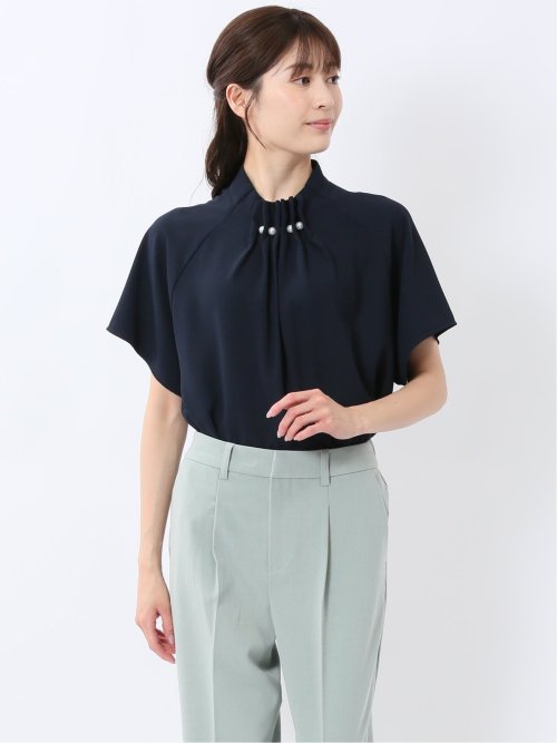 タックパール 半袖プルオーバーブラウス