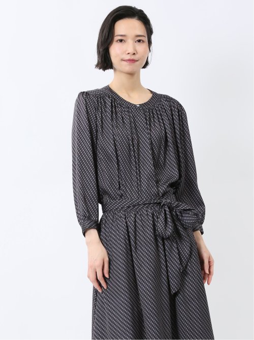 プリント バンドカラー 8分袖比翼ブラウス