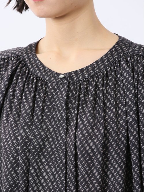 プリント バンドカラー 8分袖比翼ブラウス