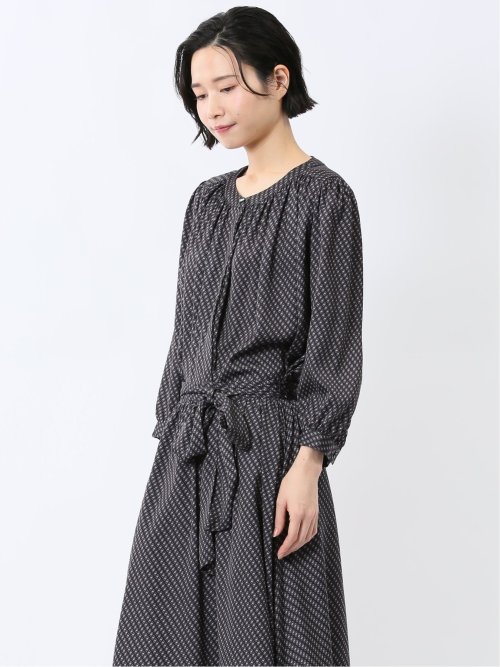 プリント バンドカラー 8分袖比翼ブラウス