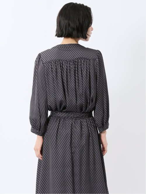 プリント バンドカラー 8分袖比翼ブラウス