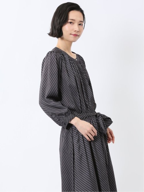 プリント バンドカラー 8分袖比翼ブラウス