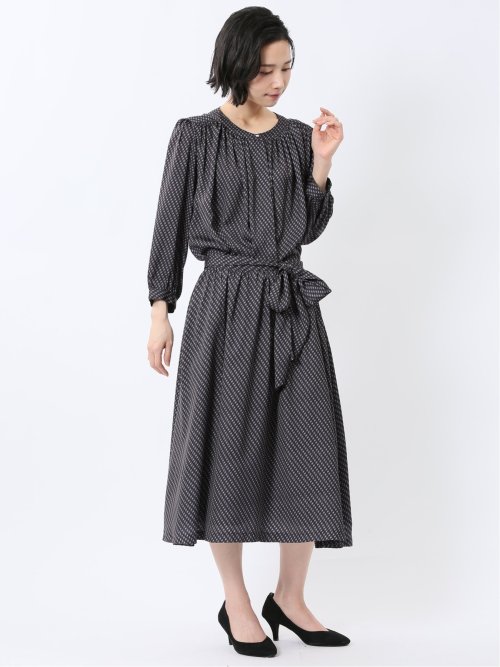 プリント バンドカラー 8分袖比翼ブラウス