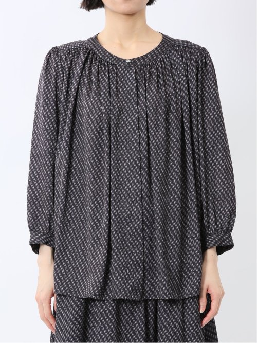 プリント バンドカラー 8分袖比翼ブラウス