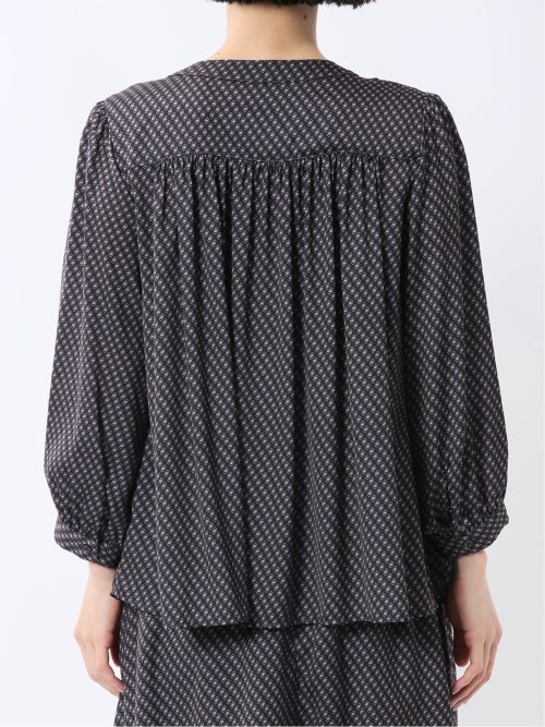 プリント バンドカラー 8分袖比翼ブラウス