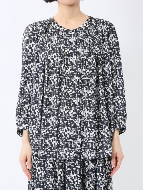 プリント バンドカラー 8分袖比翼ブラウス