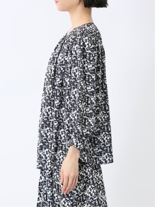 プリント バンドカラー 8分袖比翼ブラウス