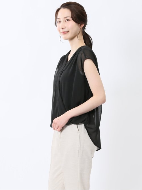 楊柳二重 ノースリ プルオーバーブラウス