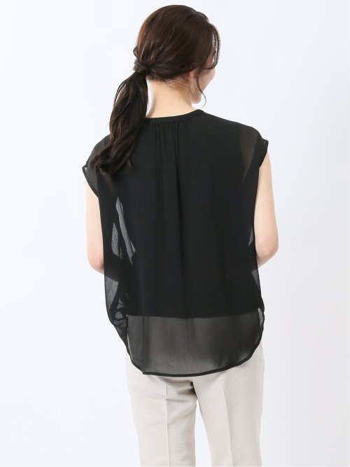 楊柳二重 ノースリ プルオーバーブラウス