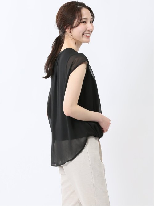 楊柳二重 ノースリ プルオーバーブラウス