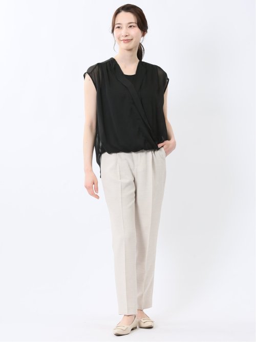 楊柳二重 ノースリ プルオーバーブラウス