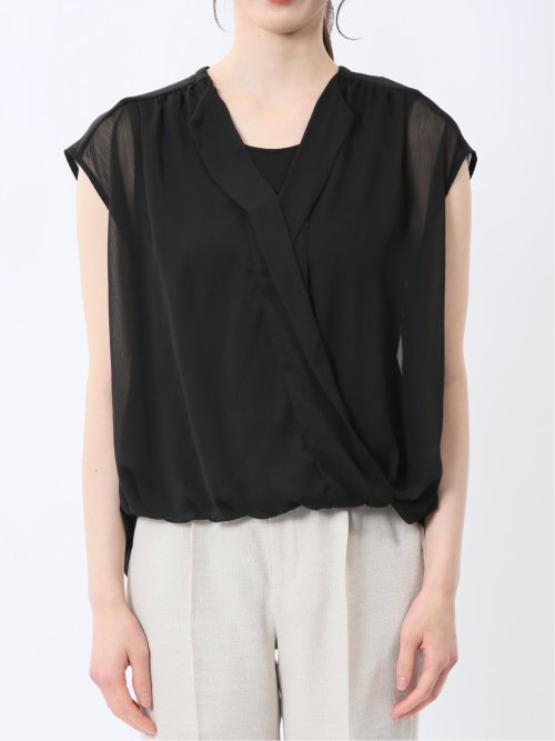 楊柳二重 ノースリ プルオーバーブラウス